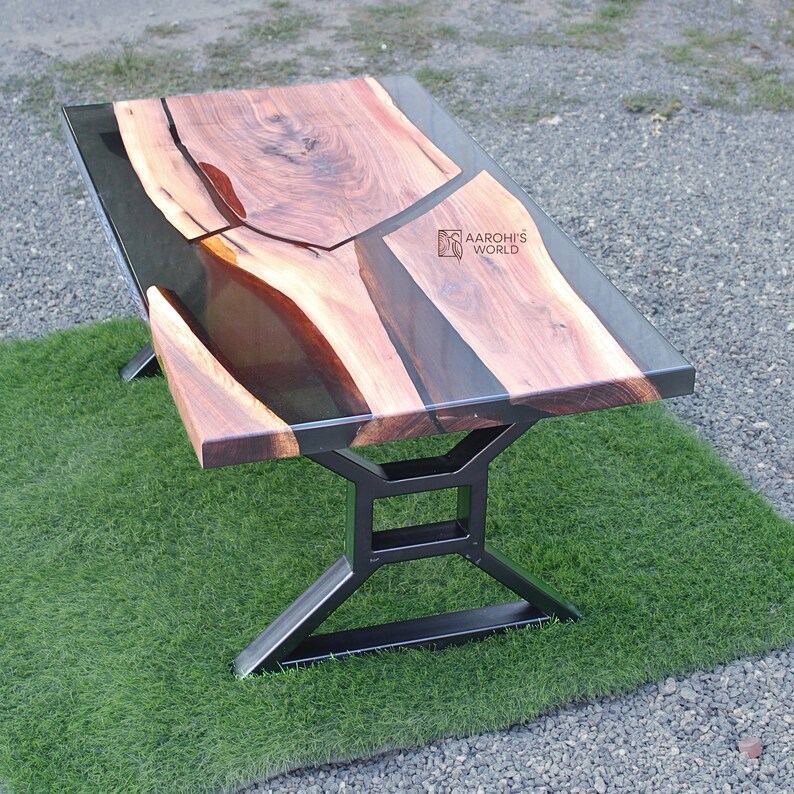 Walnut Coffee Table With Black Epoxy Resin and Resin Legs Etsy