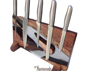 Live Edge Walnut Magnetic Knife Holder: Epoxy Resin Kitchen Decor