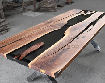Epoxy resin table of black walnut wood, made to order