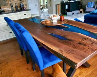 Handmade Walnut Dining Table: Epoxy Resin River Table
