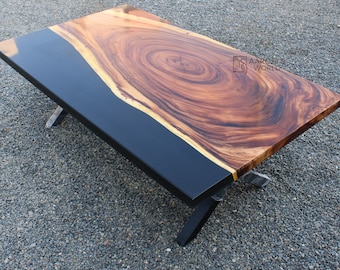 Custom Coffee table of big wood plank and epoxy resin