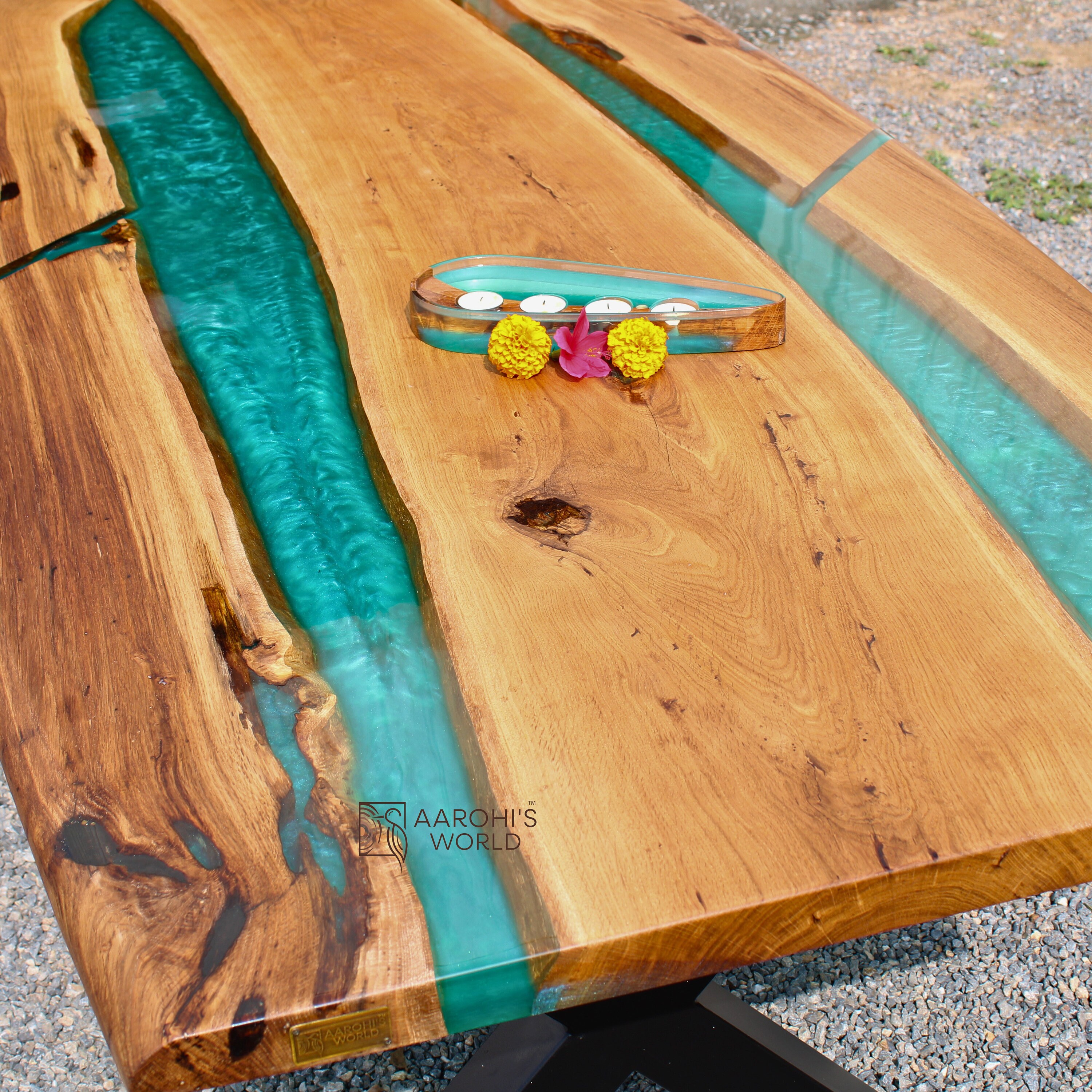 Oak Wood Epoxy Resin Table With Metallic Green Color Ready to Etsy
