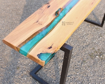 Entry way table top of epoxy resin and oak wood, made to order