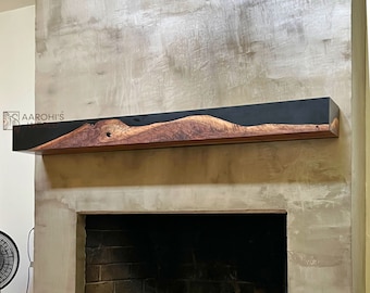 Fireplace mantel of walnut wood and epoxy resin, made to order