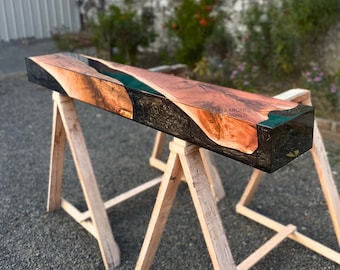 Fireplace mantel of walnut wood and epoxy resin, made to order