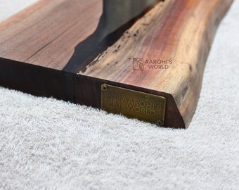 Handmade Walnut Wood Floating Shelf with Transparent Black Epoxy Resin