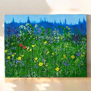 Wild Meadow Symphony – Original Impressionist Acrylic Landscape Painting on Canvas (80 x 65 cm), Wall Decor
