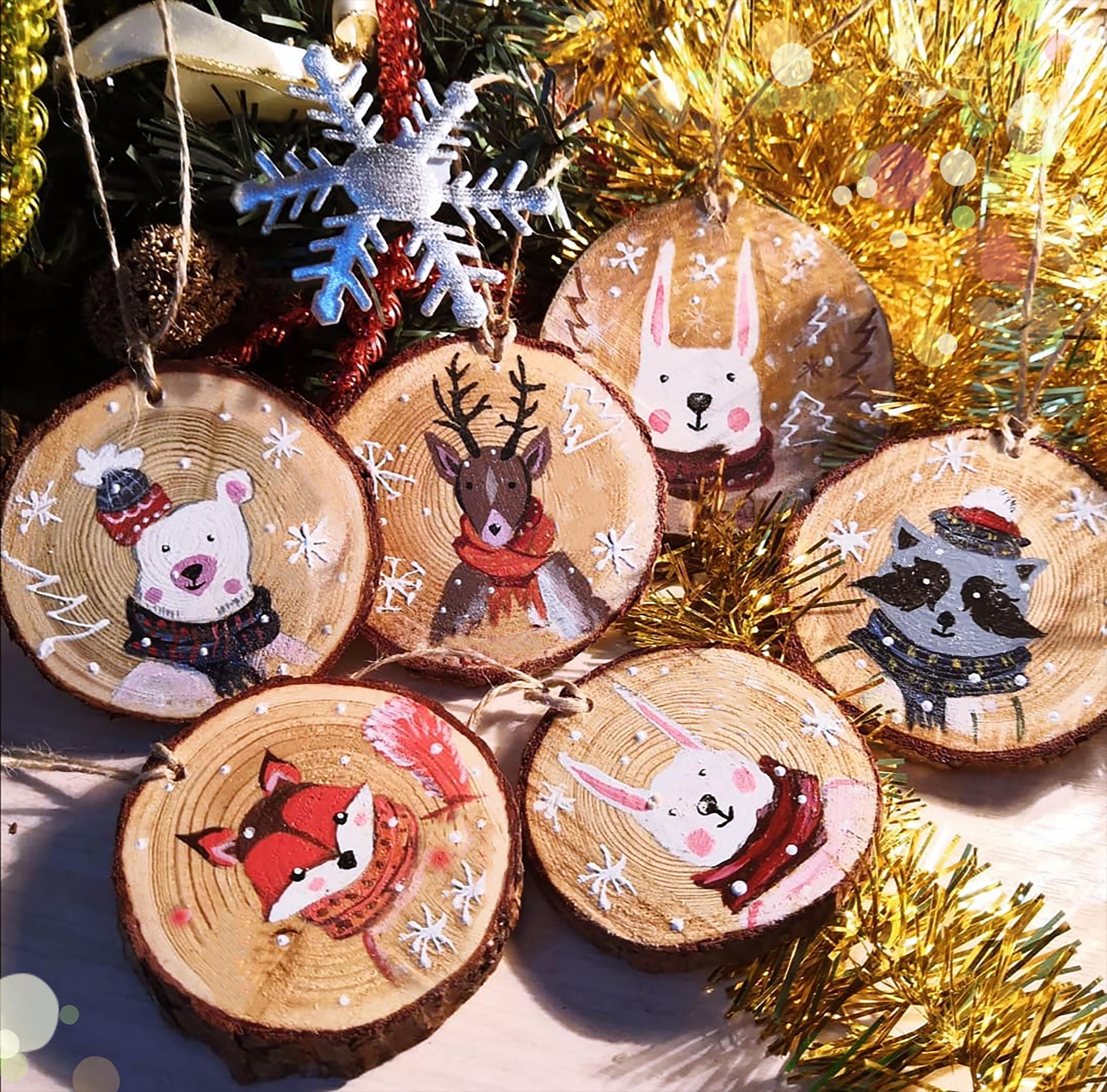 40 Pezzi Decorazioni Natalizie In Legno - Ciondoli Stelle Per Albero Di