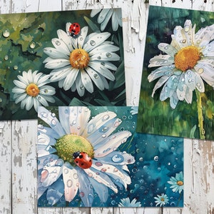 Rain Daisies- 3 art print 5x7&quot;, Cottagecore aesthetics, Cottage art