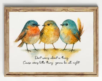 Watercolor Three Birds Print, Three Birdies Art Print, Cottage art