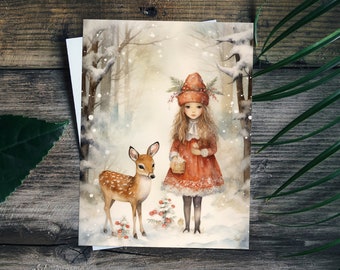 Encounter in the fairy forest-art print 5x7”+ bookmark 2x6&quot;, Fairytale art