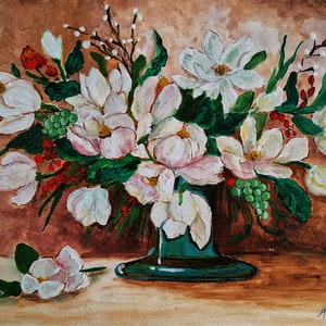 Home of star flowers, Original gouache painting, Original art, Fine art, Cottagecore aesthetic
