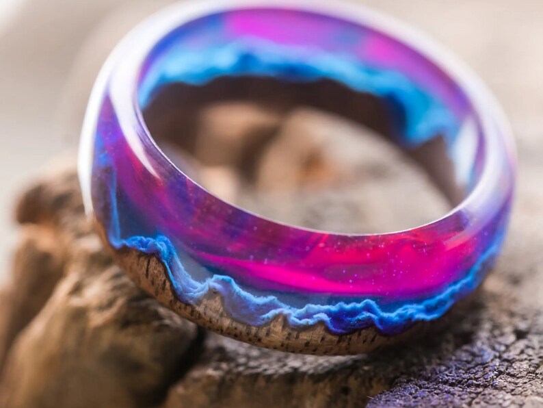 Handmade Resin Ring Men With Mountain Landscape Wood Resin Etsy