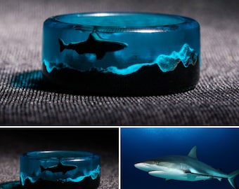 Shark ring wood resin jewelry men| Glow ring for women| Magic rings by Green Wood Jewelry best gift for girl for boyfriend Resin Jewelry