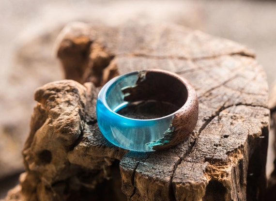 Unusual Ring Made of Wood and Epoxy Resin Winterfell Handmade High