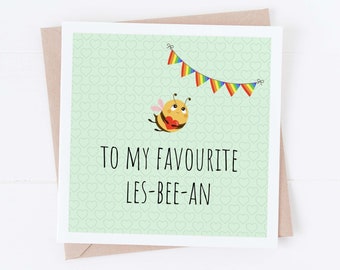 Lesbische Valentijnskaart: Les-Bee-An Pun - LGBTQ+-wenskaart