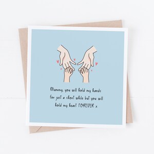Carte de fête des Mères - You Hold My Hands & Heart Blue - Jolie carte de fête des Mères - Jolies cartes pour maman - Carte de fête des mères pour enfants