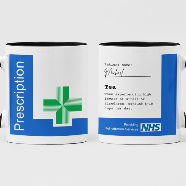 Taza personalizada con receta del NHS, taza de té de regalo divertida, taza de café, regalo de compañero de trabajo/colega, médico/enfermera presente - Gran Papá Noel secreto