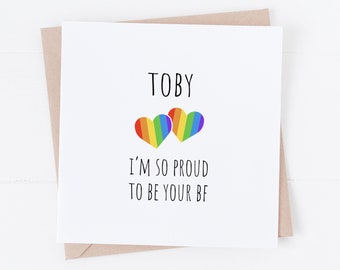 Personalised Rainbow Hearts Greetings Card - I'm So Proud To Be Your Boyfriend - LGBTQ Anniversary Card