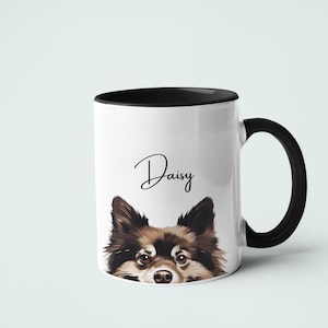 Taza personalizada con nombre de perro Pomerania, dueño de Pomerania, regalo para ella, regalo para él, amante de los perros, linda taza de cerámica con perro