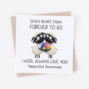 Biglietto d'auguri per il settimo anniversario di matrimonio, divertente biglietto d'auguri in lana per il settimo anniversario, biglietto d'auguri per lui, per lei o per loro, coppia che festeggia il settimo anniversario