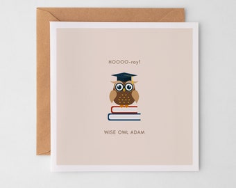Personalised Graduation Card Wise Owl, Graduated Card, Congratulations, Greeting Card for University Graduation - Bachelors, Masters Degree