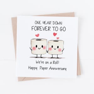 Linda tarjeta de primer aniversario de bodas, divertida tarjeta de papel para el primer aniversario, tarjeta de aniversario para él o ella, tarjeta de aniversario de un año