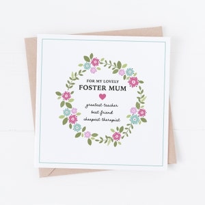 Carte de fête des mères famille d'accueil - enseignant, ami, thérapeute Carte de mère adoptive - jolie carte de fête des mères adoptive - fleurs pour la fête des mères