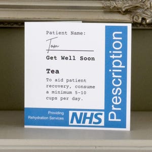 Personalisierte NHS Rezept Gute Besserung Karte für Mama, Papa, Verwandte, Freunde, Kollegen, Kollegen, Arzt oder Krankenschwester