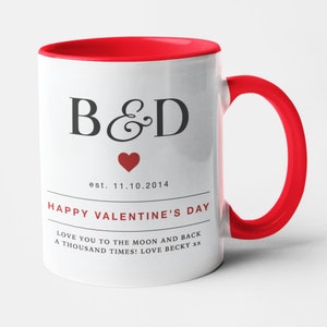 Valentinstag Geschenk für Sie, personalisierte Initialen Tasse - Süße Paar Tasse - Valentinstag Tasse - Jubiläum Tasse