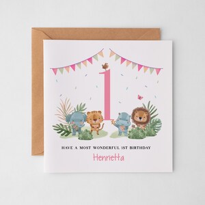 Personnalisé Safari Jungle 1er, 2e, 3e carte d'anniversaire, 1er-9e, pour garçons et filles, première deuxième troisième carte de célébration, anniversaire de bébé