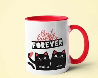 Gifts for Friends Mug, Personalised Cats Bestie Mug, Best Friends Gift, Gifts for Sister, Custom Friendship Gift, Cat Lover&#39;s Gift