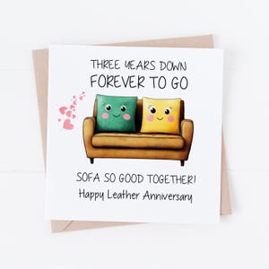 Graziosa carta per il terzo anniversario di matrimonio, divertente carta in pelle per il terzo anniversario, carta per l'anniversario per lui o per lei, carta per il terzo anniversario