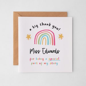 Cartão de agradecimento para professor personalizado para escola, creche ou pré-escola, cartão de agradecimento arco-íris, presente de fim de período, presente Part of my Story