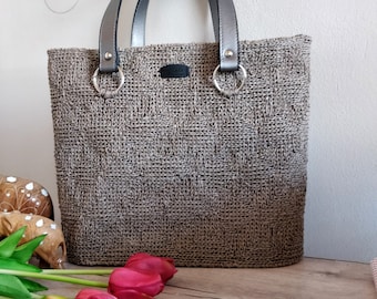 raffia bag,valentine's day, crochet canvas bag, big crochet bag, raffia beach bag, handmade summer bag, big raffia beach bag,  grey bag,