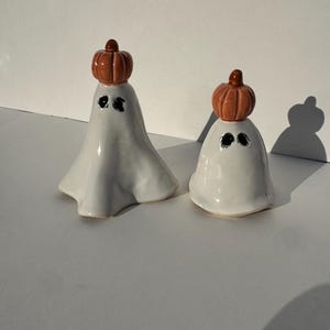 Handmade Ceramic Ghost Figurines – Ghost with Pumpkin | Cute Halloween Decor