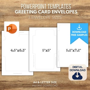 PowerPoint Envelope Templates Bundle - for 3 Sizes of Greeting Card: 4x6 | 5x7 | 4.75x4.75 - A4 and Letter Size Paper