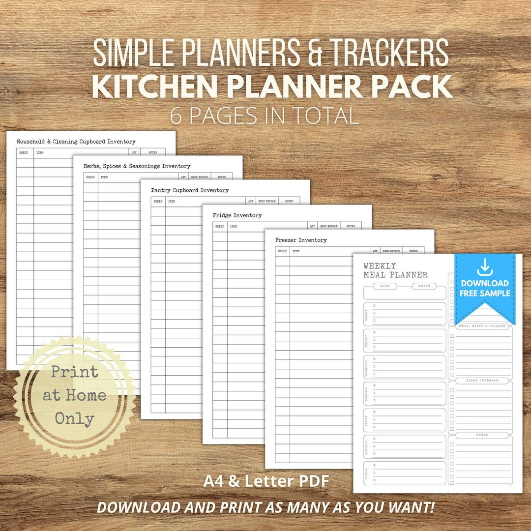 Simple Typewriter Font Printable Kitchen Planner Pack 6 Pages - Etsy