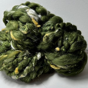 handspun art yarn MOSS - weaving - yarn art - craft yarn - crochet - merino - chunky yarn - knit - wool- art yarn-bulky yarn OOAK- 24 Yards!