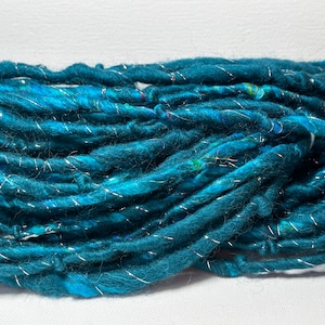 handspun art yarn Blue Lagoon 2 - weaving - yarn art - craft yarn - crochet - merino - chunky yarn - knit - wool- art yarn - OOAK -32 Yards!