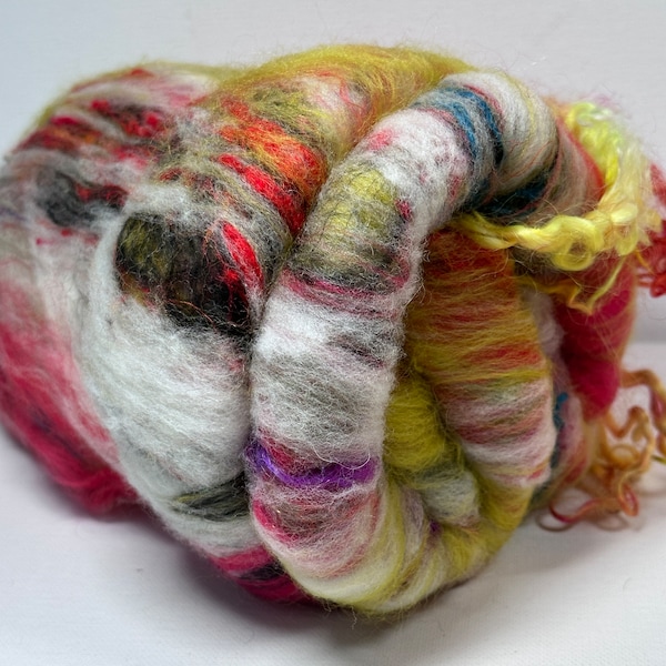 Batts - Batts for Spinning -  Wool supplies   Spinning Supplies  - Art Batts  - Art Yarn - Dreadlocks - doll hair - 4 OZ FIRE and ICE