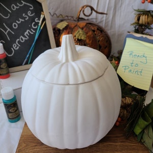 Halloween Pumpkin with Lid - Quality Ceramic Bisque - Ready to Paint - DIY Project