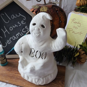 Halloween Ghost with Pumpkin- Quality Ceramic Bisque - Ready to Paint - DIY Project