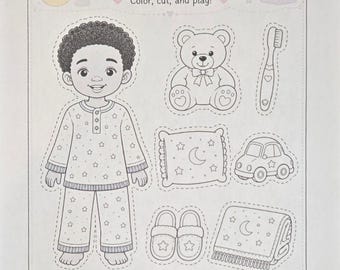 Paquete de actividades para la hora de dormir de los niños / Hojas de trabajo imprimibles para recortar y pegar y muñecos de papel