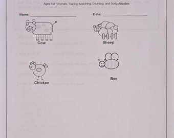 Aprende sobre Génesis 1:24: Paquete de actividades para niños / Imprimible bíblico de 12 páginas para la educación en casa / Animales, trazo, emparejamiento y conteo (PDF)