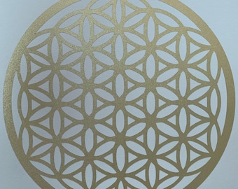 Flower of Life, Seed of Life, vinyl on paper, spiritual art, wall art, home decoration, sacred geometry, gold