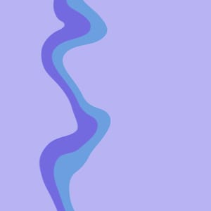 May include: Abstract digital art featuring a wavy, vertical design. The artwork showcases three layers of color: a light purple background, a darker purple wave, and a light blue wave. The design is simple and modern.