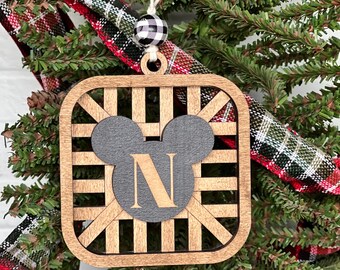 Monogram Mickey Tobacco Basket Christmas Ornament - Mickey Disney Ornament - Farmhouse Disney Christmas