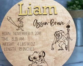 Disney Lion King Birth Announcement Sign - Lion King Themed Baby Sign - Disney Baby Announcement - 10" Round for Birth Stats