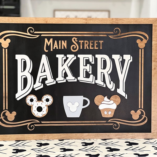 Disney Inspired Main Street Bakery Sign - Wooden Mickey Main Street Bakery Home Decor